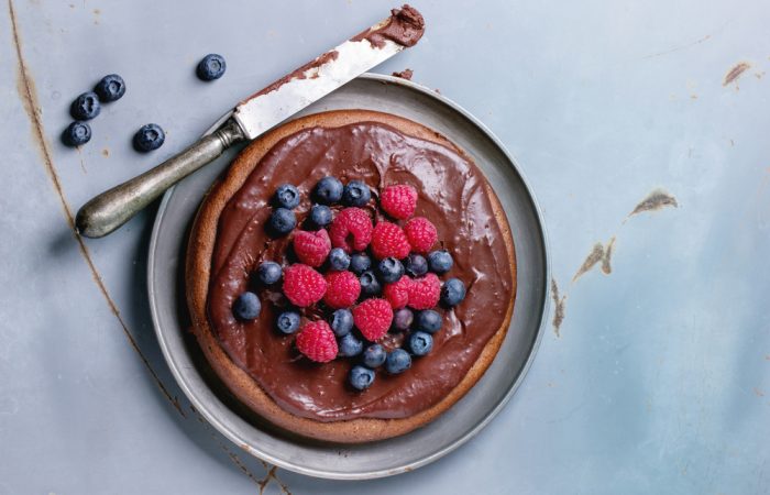 Chocolate Cake with Chocolate Icing and Fresh Berries