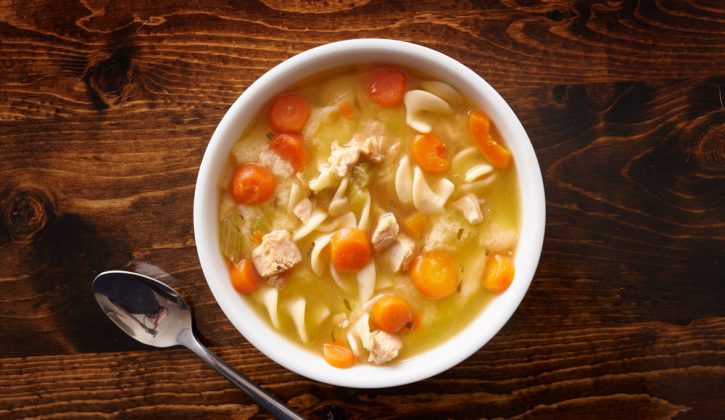 Bowl of chicken noodle soup