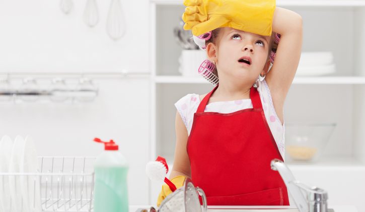 Little housekeeping fairy tired of home chores