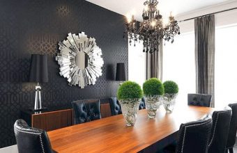 black-themed-living-room-with-sunburst-mirror
