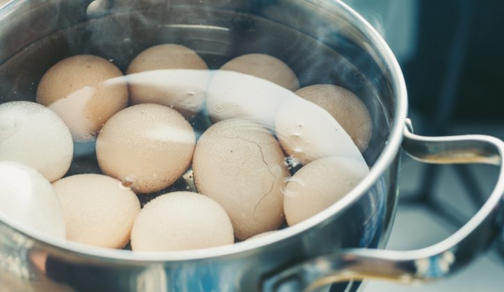 Eggs Boiling in Pot