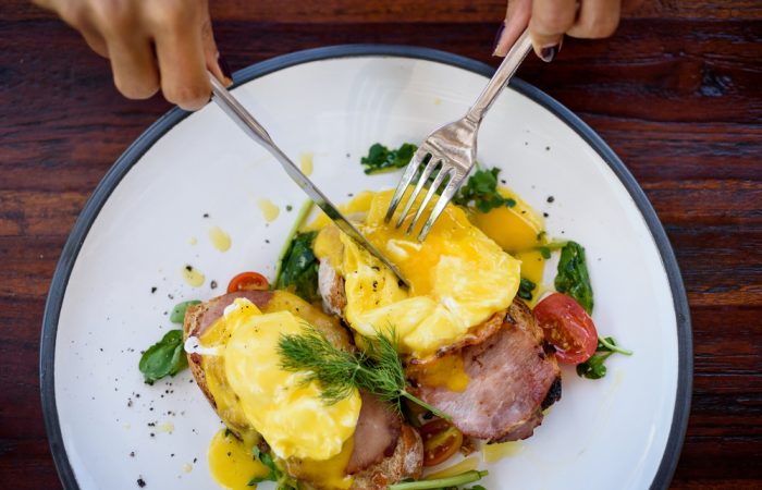 Eggs and Ham Benedict at Brunch