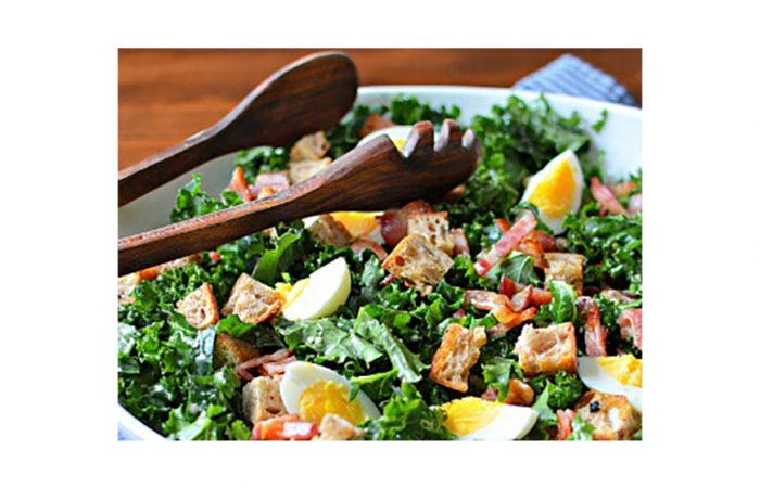 bacon and egg kale caesar salad