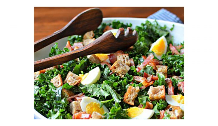 bacon and egg kale caesar salad