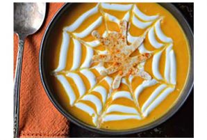 Spooky Roasted Carrot Soup with Spiced Spider Crackers