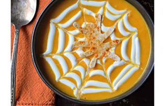 Spooky Roasted Carrot Soup with Spiced Spider Crackers