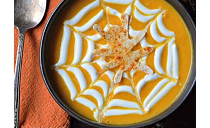 Spooky Roasted Carrot Soup with Spiced Spider Crackers