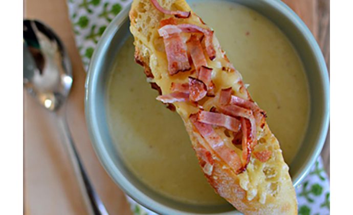 Potato Leek Soup with Cheddar Bacon Toasties