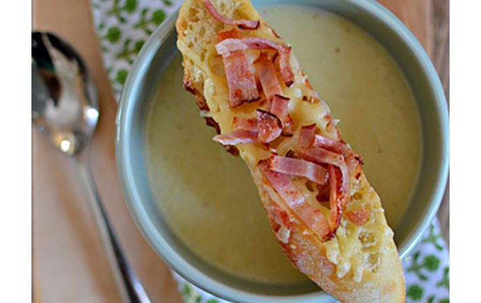 Potato Leek Soup with Cheddar Bacon Toasties