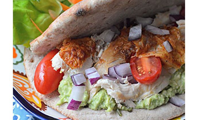 Rotisserie Chicken Pitas with Avocado Tzatziki