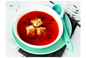 Roasted Tomato and Garlic Soup with Grilled Cheese Croutons