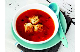 Roasted Tomato and Garlic Soup with Grilled Cheese Croutons