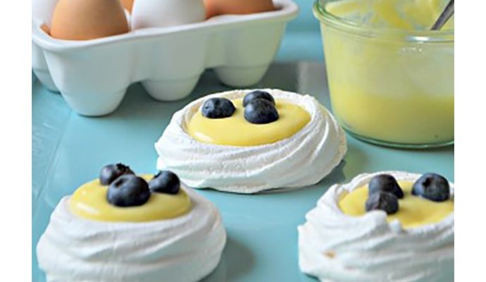 Pavlova Nests With Lemon Curd and Berries