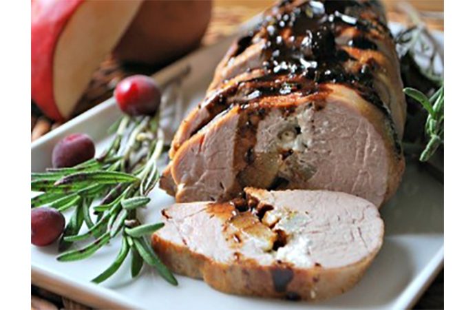 Goat Cheese and Pear Stuffed Pork Tenderloin