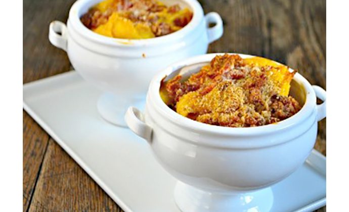Cheesy Pasta with Squash and Bacon