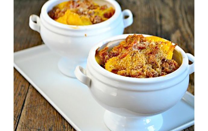 Cheesy Pasta with Squash and Bacon