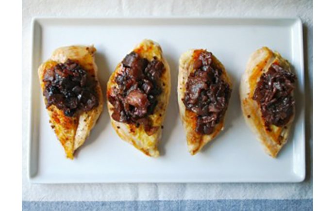 Grilled Chicken with Bacon, Blueberry and Caramelized Onion Jam