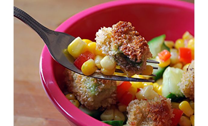 Corn Salad with Crispy Avocado Croutons