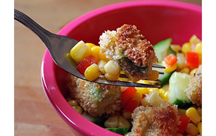 Corn Salad with Crispy Avocado Croutons