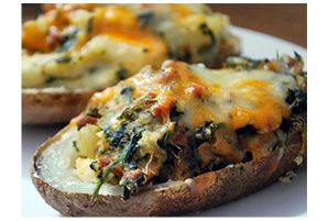 Twice-Baked Potato with Spinach and Sausage