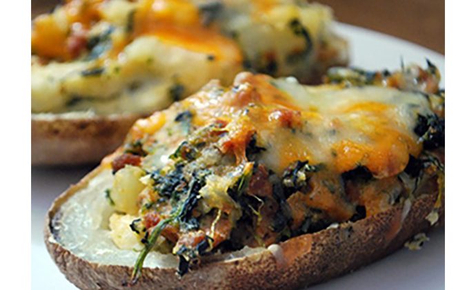Twice-Baked Potato with Spinach and Sausage
