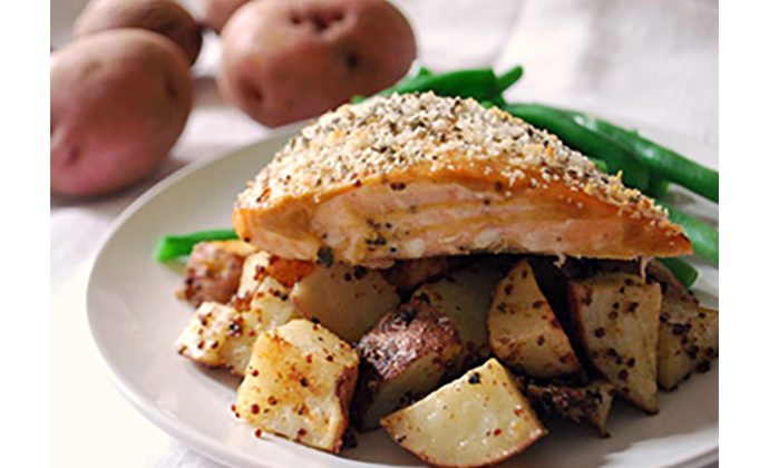 Mustard-Roasted Red Potatoes with Baked Salmon