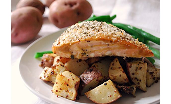 Mustard-Roasted Red Potatoes with Baked Salmon