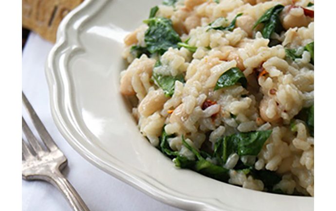 White Bean Risotto with Sun-Dried Tomatoes, Spinach & Parmesan
