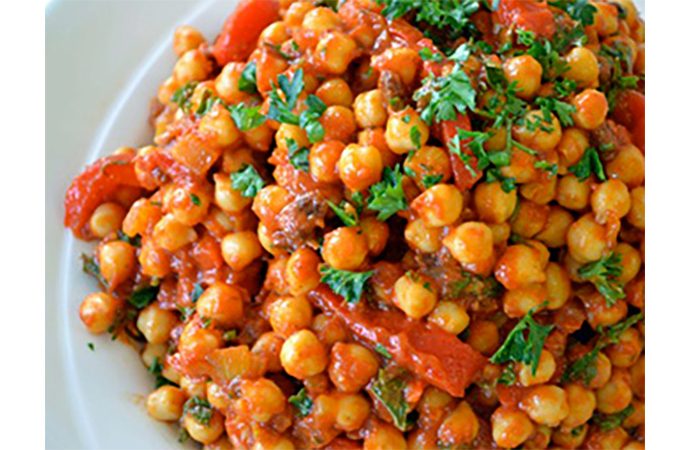 Moroccan Chickpeas with Roasted Peppers, Parsley & Mint
