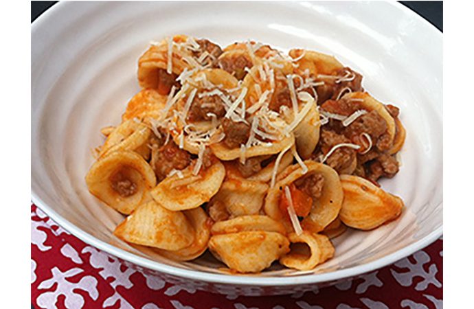 Orecchiette with Ground Chicken Bolognese Sauce