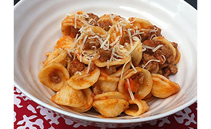 Orecchiette with Ground Chicken Bolognese Sauce