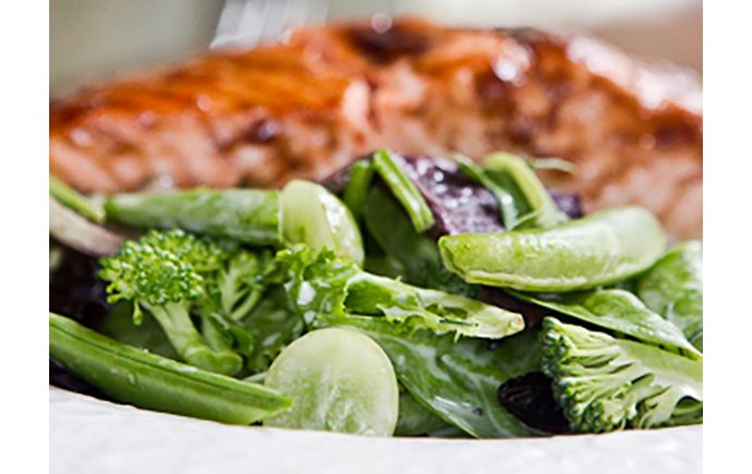 Mixed Green Veggie Salad with Salmon