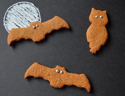 Low-Sugar Molasses Spiced Bat and Owl Cookies
