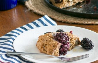 Blackberry and Red Walnut Scones to celebrate Valentine's Day with breakfast. Vegan recipe options.