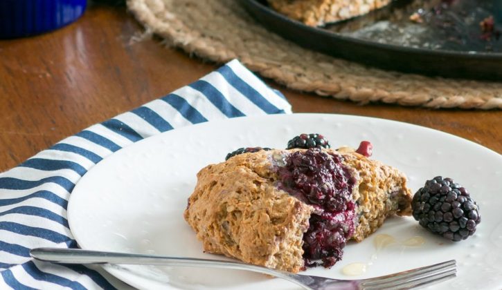 Blackberry and Red Walnut Scones to celebrate Valentine's Day with breakfast. Vegan recipe options.
