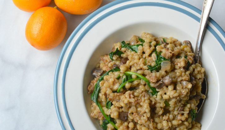 Sausage and Mushroom Barley Risotto in the slow cooker