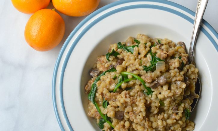 Sausage and Mushroom Barley Risotto in the slow cooker